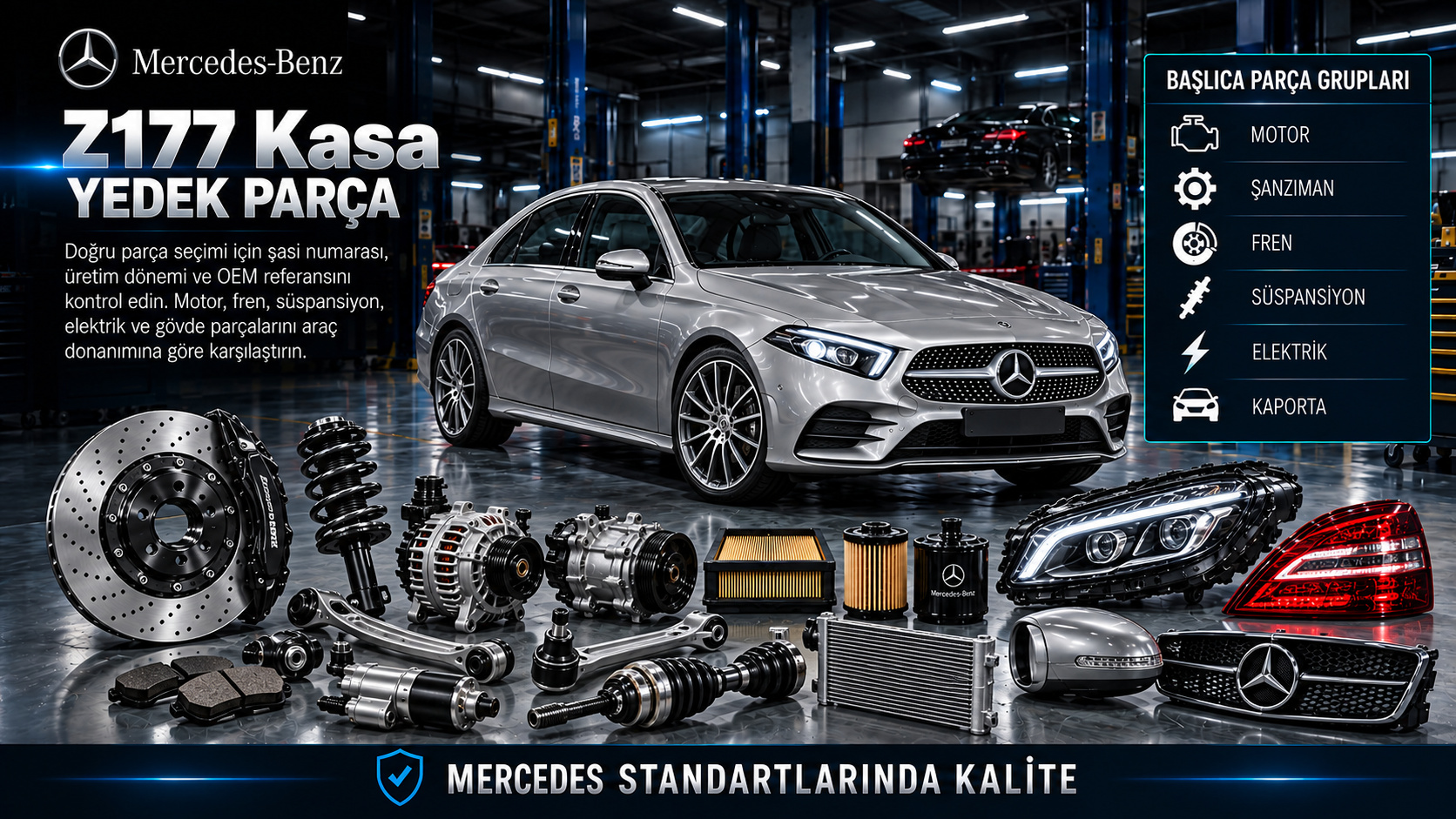 Mercedes Z177 Kasa Yedek Parça: araç ve ilgili motor, fren, süspansiyon, elektrik ve gövde parçaları