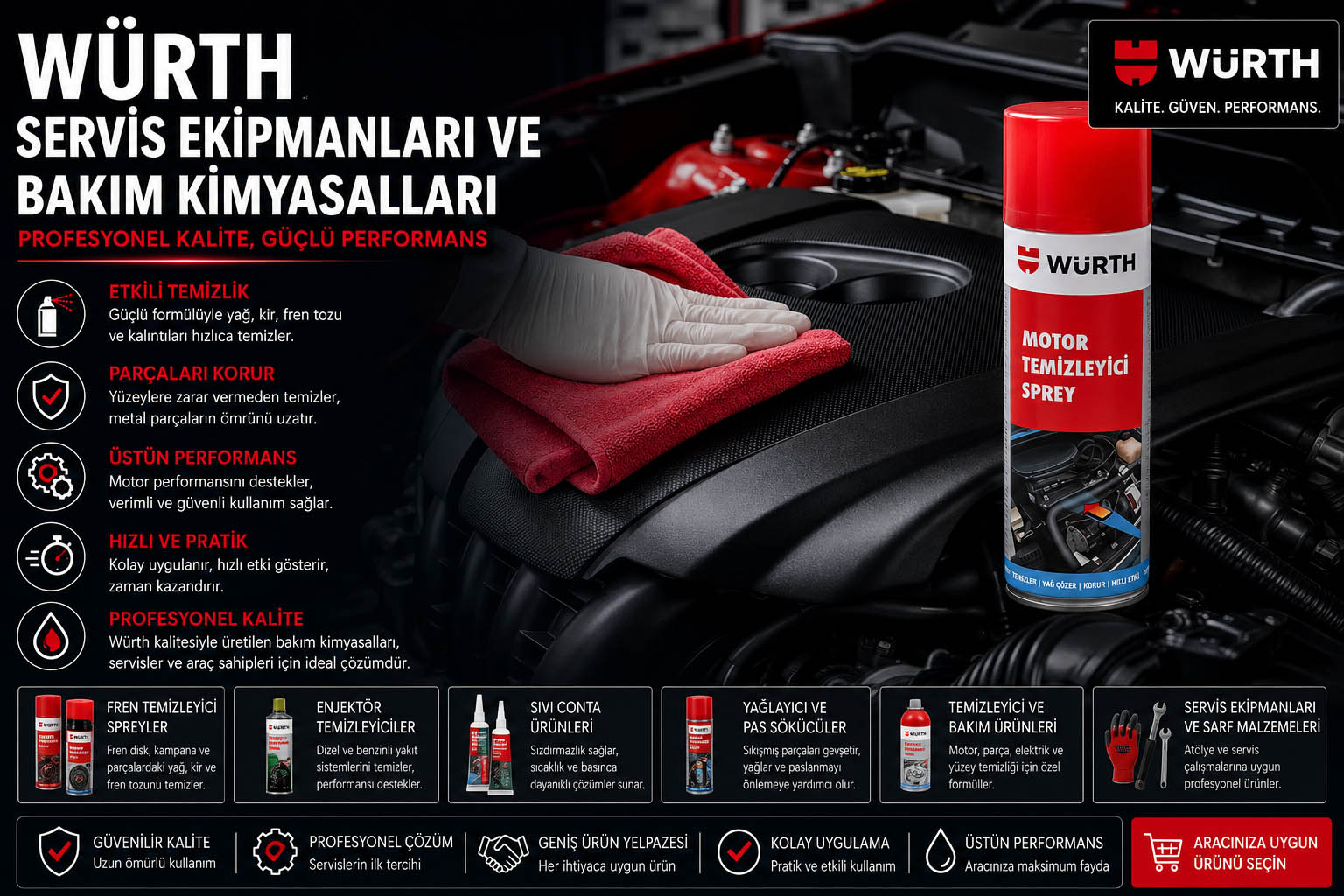 Würth servis ekipmanları ve araç bakım onarım kimyasalları