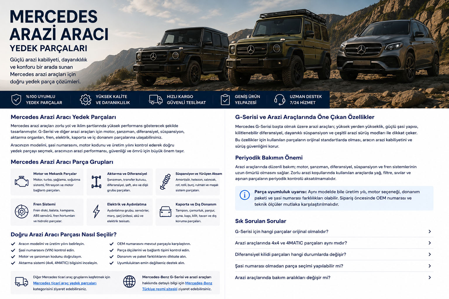 Mercedes G Serisi arazi aracı yedek parçaları