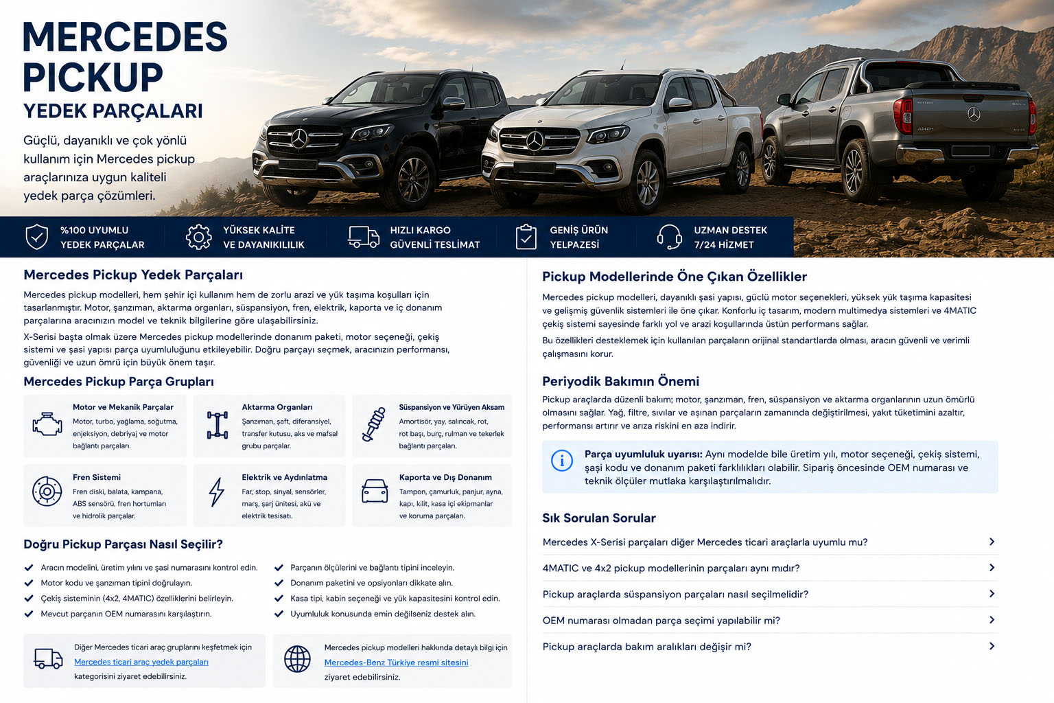 Mercedes X Serisi pickup yedek parçaları
